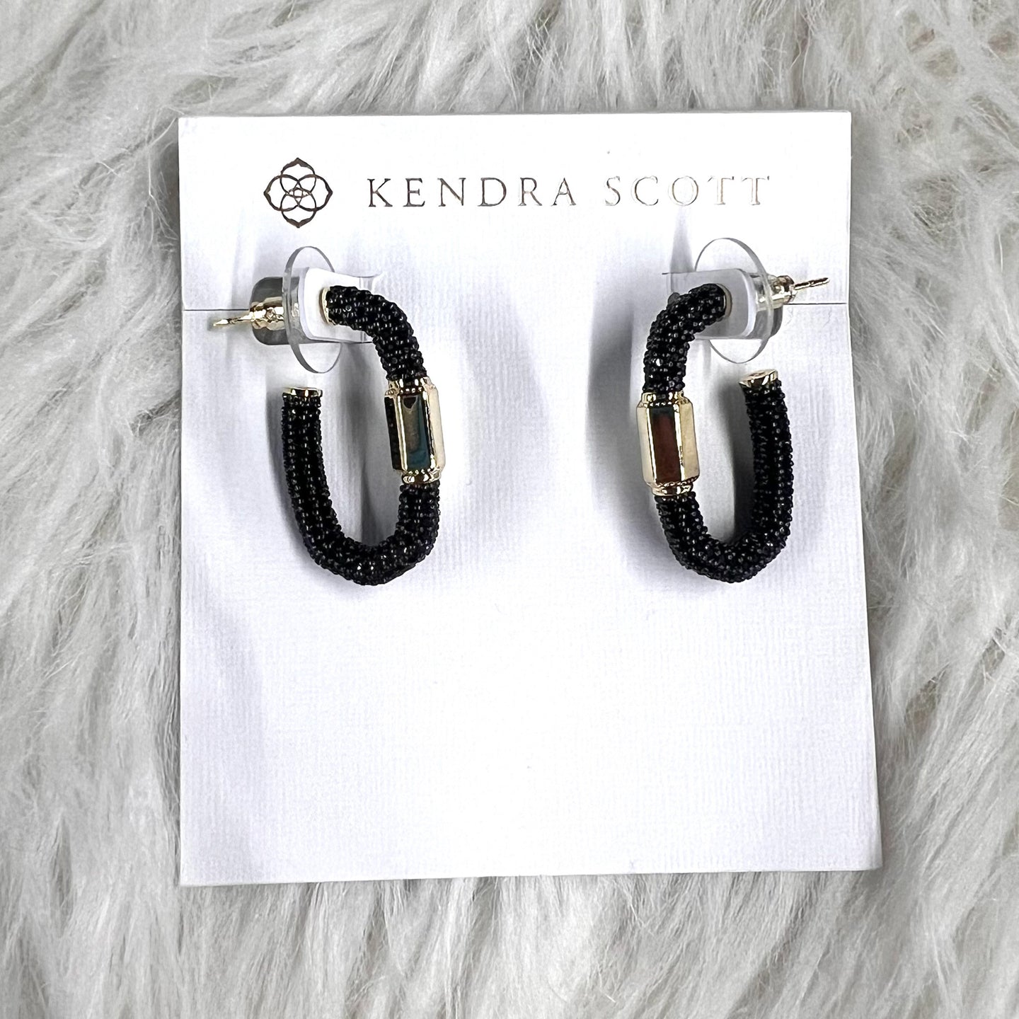 Kendra Scott Emery Hoop Earrings in Gold Black Crystal