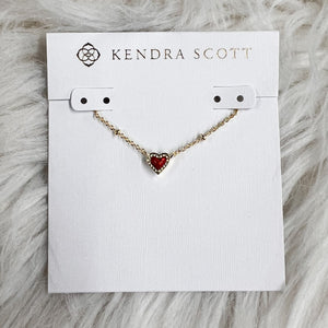 Kendra Scott Mini Ari Heart Necklace in Gold Red Kyocera Opal