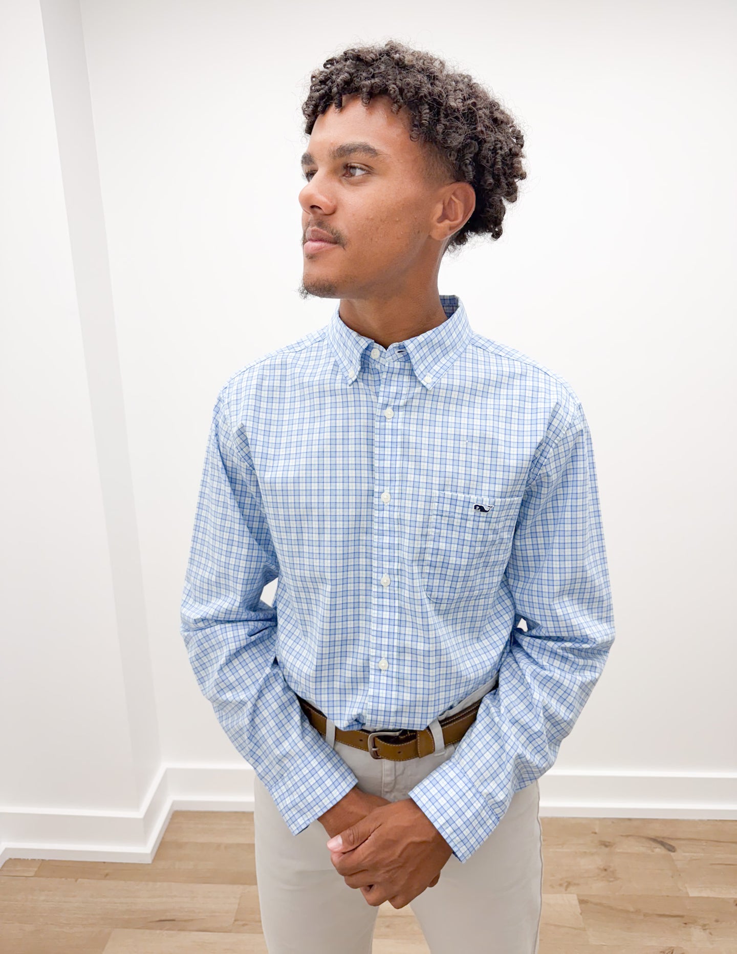 Vineyard Vines Tobago Check Saltwater Wash Shirt in Jake Blue