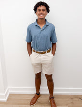 Load image into Gallery viewer, Southern Point Co. Horizon Stripe Performance Polo in Mallard Blue/White