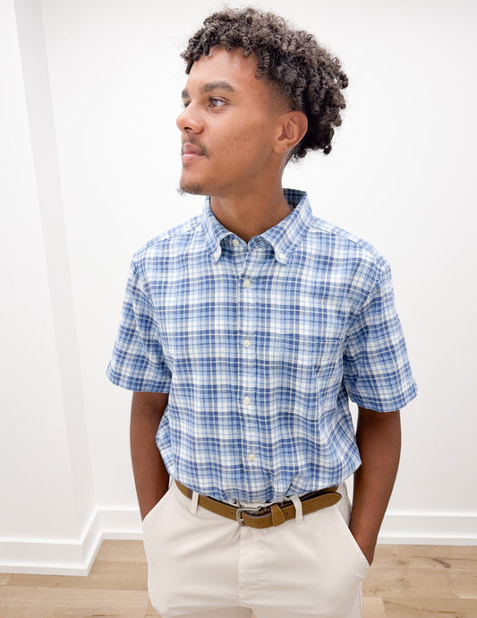 Vineyard Vines Coskata Plaid Island Slub SS Shirt in Coastline