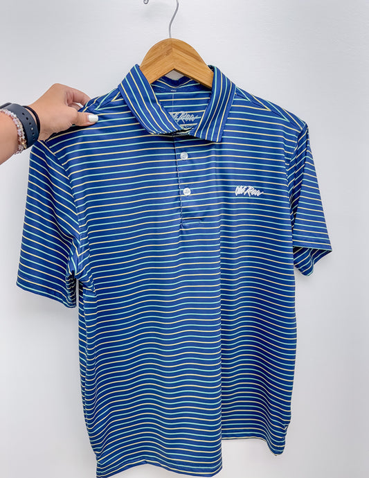 Old Row Striped Polo in Navy/Yellow/Green