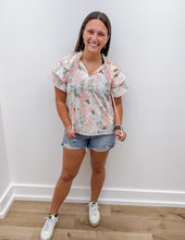 Load image into Gallery viewer, Girl Like You Floral Striped Ruffled Sleeve Top