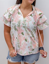 Load image into Gallery viewer, Girl Like You Floral Striped Ruffled Sleeve Top