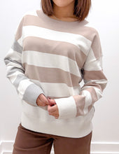 Load image into Gallery viewer, Looking At Me Color Block Stripe Mix Sweater Taupe/Grey