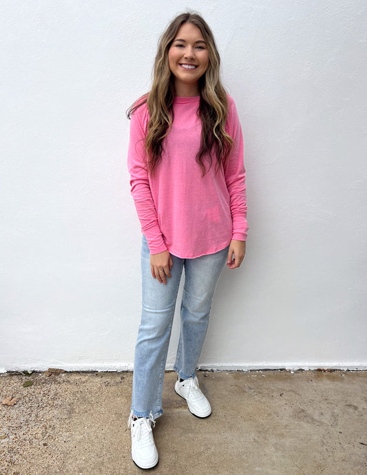 All About the Basics Cotton Raglan Sleeve Top in H Fuchsia