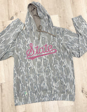 Load image into Gallery viewer, Maroon State Script Mossy Oak Hoodie