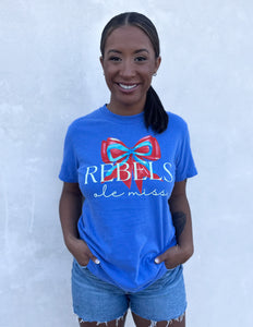 Preppy Ole Miss Rebels Coquette Bow Graphic SS Tee