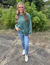 Load image into Gallery viewer, Today Tomorrow Acid Wash Fleece Hi Low Hem Pullover Dk Green