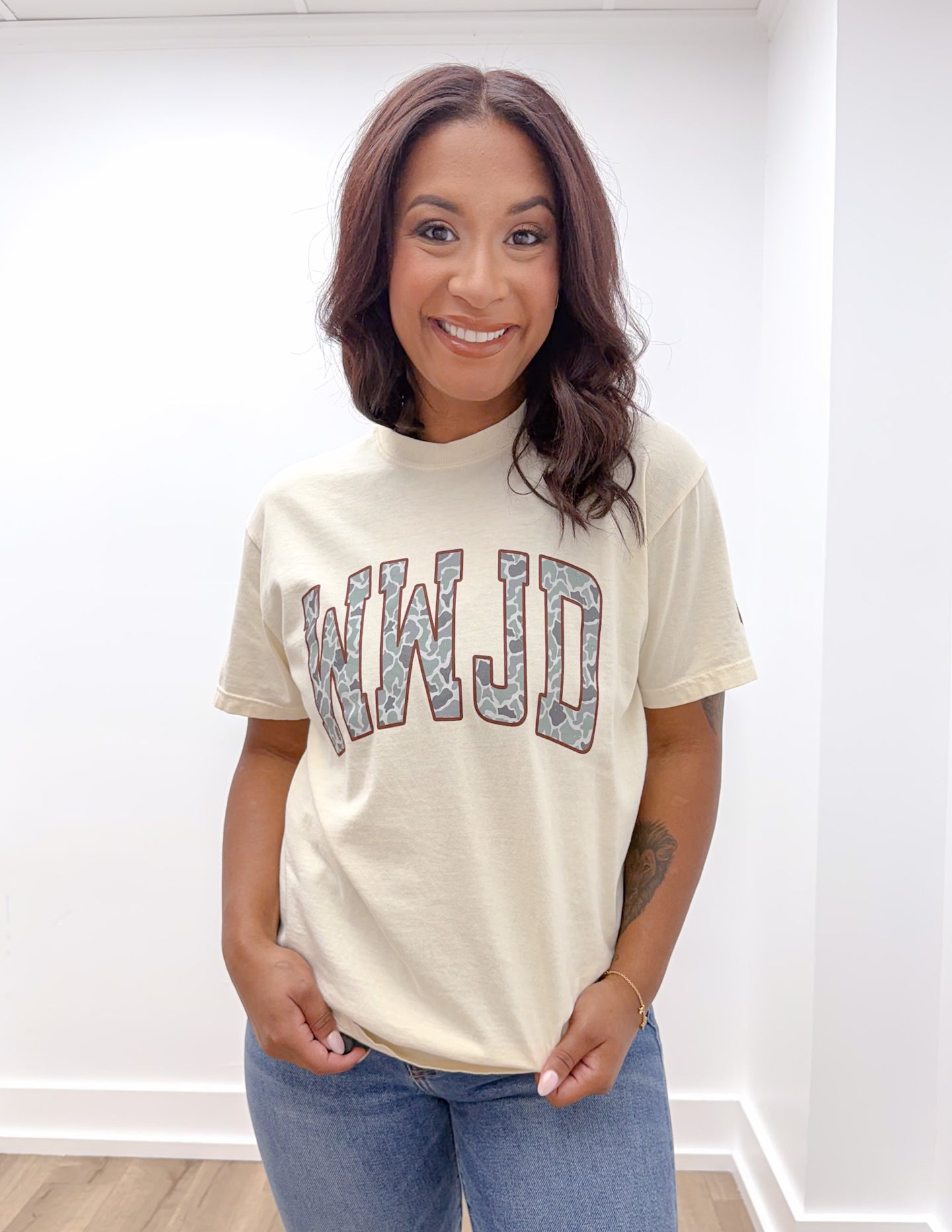 Addyson Nicole Company WWJD Camo Print in Ivory