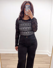Load image into Gallery viewer, Believe In Me Ruffle Detail Flower Lace Top in Black