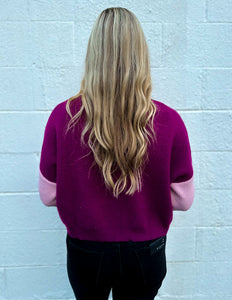 Don't Think Twice Color Block Oversized Sweater Magenta
