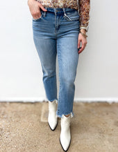 Load image into Gallery viewer, Broken Hearts High Rise Raw Crop Flare Jeans