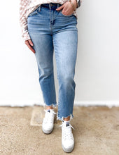 Load image into Gallery viewer, Broken Hearts High Rise Raw Crop Flare Jeans