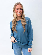 Load image into Gallery viewer, Royce Brand Abrianna LS French Terry Crewneck Fleece in Blue Stone