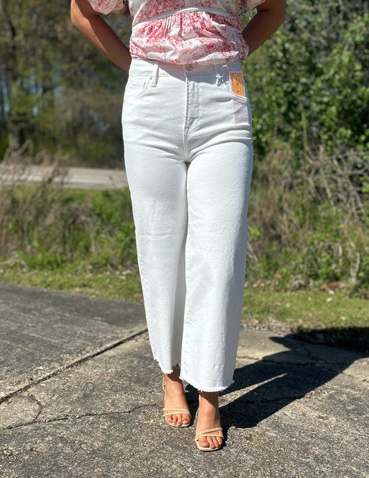 Always Giving High Rise Wide Leg Crop Jeans White