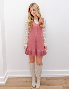 Turning The Page Sleeveless V Neck Hem Knit Dress in Mauve Mauve / Xlarge