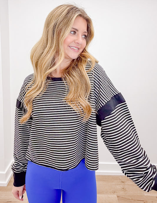 Seems Like Yesterday Striped Cutout Back Sweatshirt