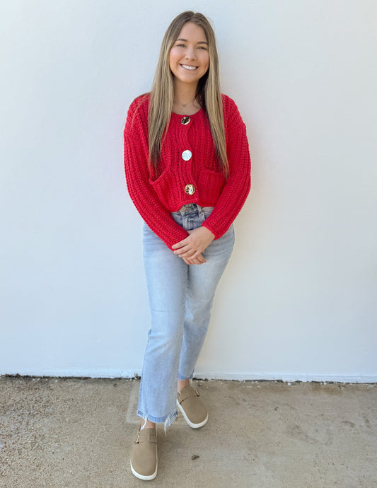 Sink or Swim Chunky Cardigan in Red