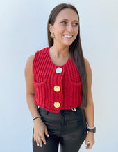 Load image into Gallery viewer, Scared to Start Crew Neck Sweater Vest in Red