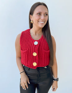 Scared to Start Crew Neck Sweater Vest in Red