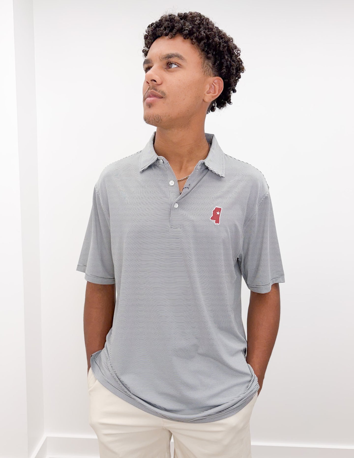 Mississippi State Outline Stripe Polo
