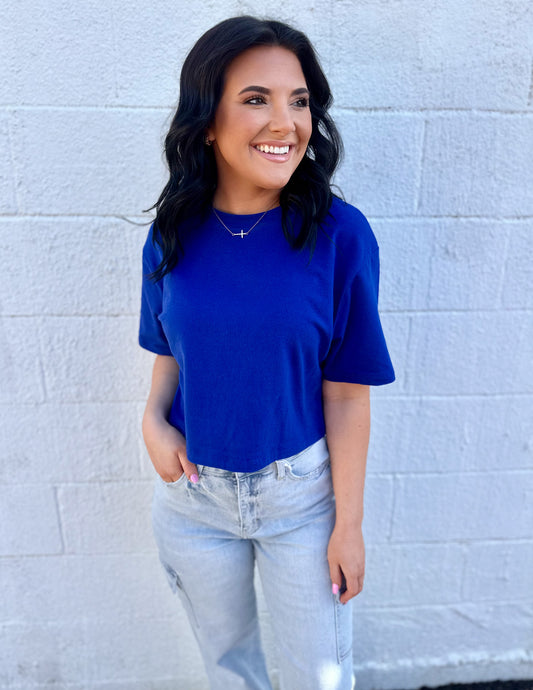 What I Was Made For Oversized Crop Tee Royal Blue