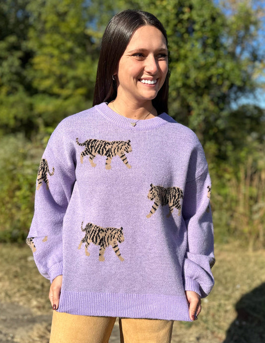 Typically Yours Tiger Sweater Lavender