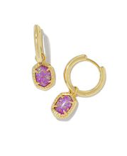 Load image into Gallery viewer, Kendra Scott Daphne Gold Framed Huggie Earrings Magenta Opal