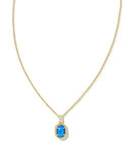 Kendra Scott Daphne Gold Framed Pendant Necklace Bright Blue Opal