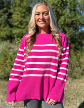 Load image into Gallery viewer, Darling Please Striped Sweater Fuchsia