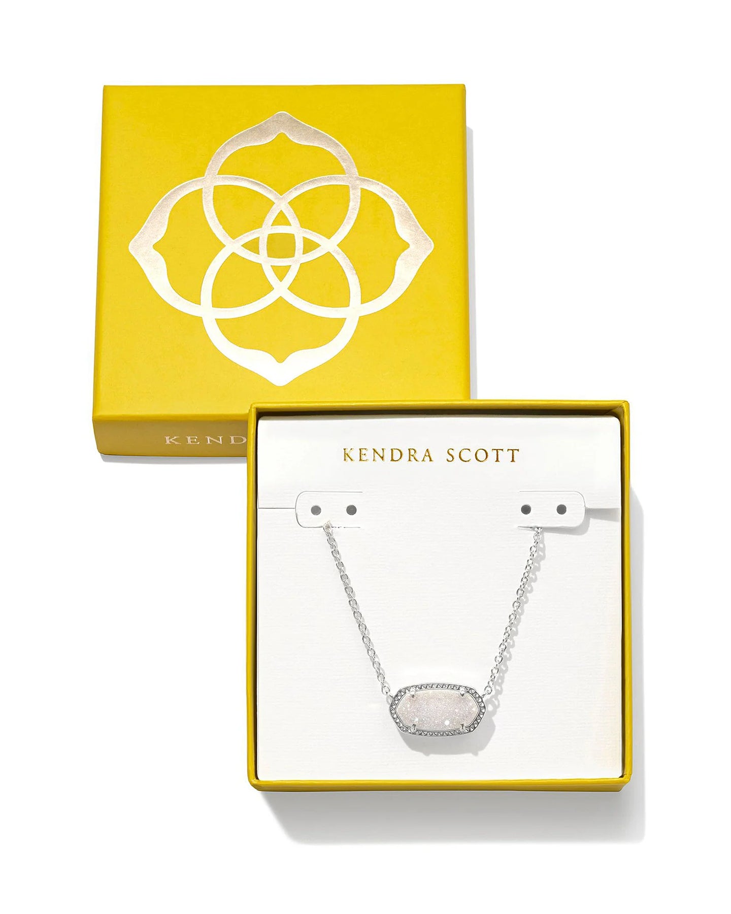 Kendra Scott Boxed Elisa Rhodium Pendant Necklace in Iridescent Drusy