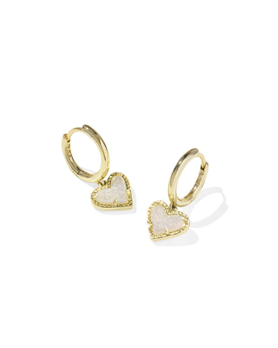 Kendra Scott Ari Heart Huggie Earrings in Gold Iridescent Drusy