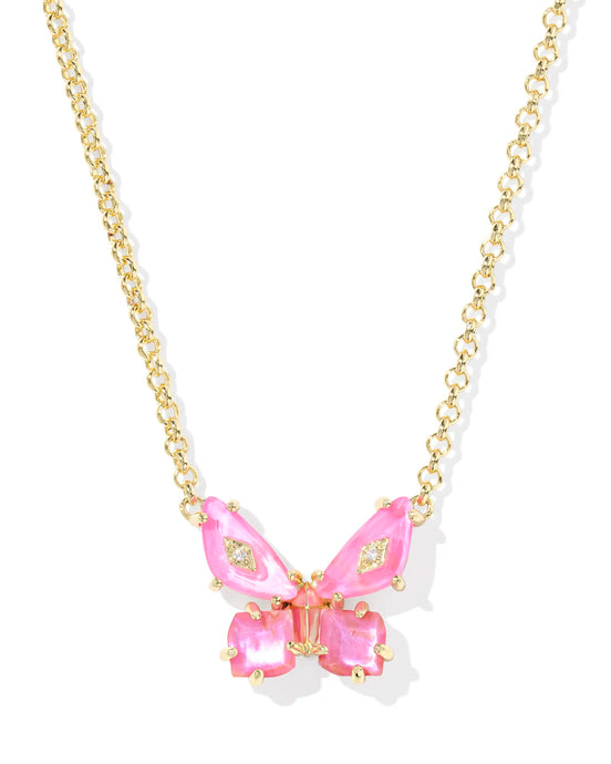 Kendra Scott Bianca Gold Butterfly Pendant Necklace in Pink Mix