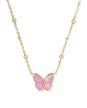 Load image into Gallery viewer, Kendra Scott Cailey Gold Butterfly Pendant Necklace in Pink