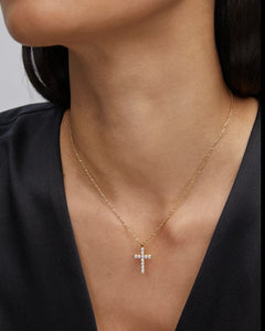 Kendra Scott Boxed Gold Cross Pendant Necklace in White Crystal