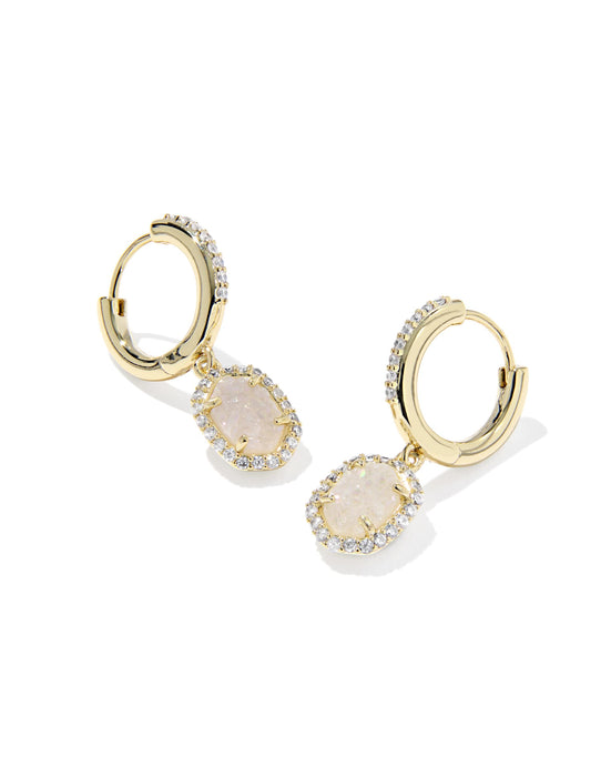Kendra Scott Daphne Gold Frame Huggie Earrings in Iridescent Drusy