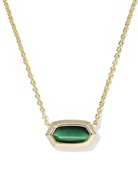 Kendra Scott Elisa Bezel PNDNT Necklace in Gold- Green Tigers Eye