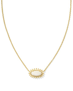 Kendra Scott Elisa Gold Color Burst Frame Short Pendant Necklace in White MOP