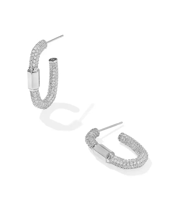 Kendra Scott Emery Hoop Earrings in Silver White Crystal