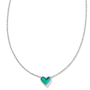 Kendra Scott Silver Framed Ari Heart Pendant Necklace Mood Stone