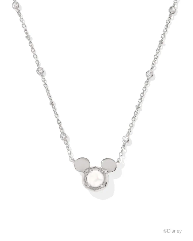 Kendra Scott Mickey Mouse Silver Pendant Necklace in White Pearl