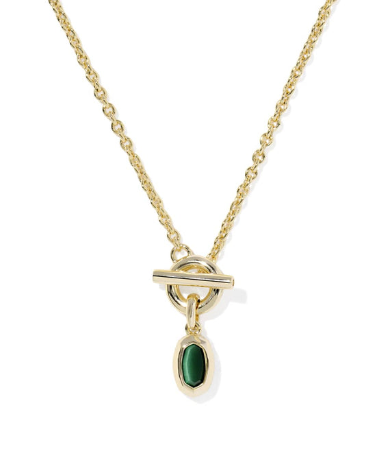 Kendra Scott Mini Elisa Toggle Gold Necklace in Green Tigers Eye