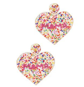 Mama Multi Seed Bead Heart Dangle Earrings