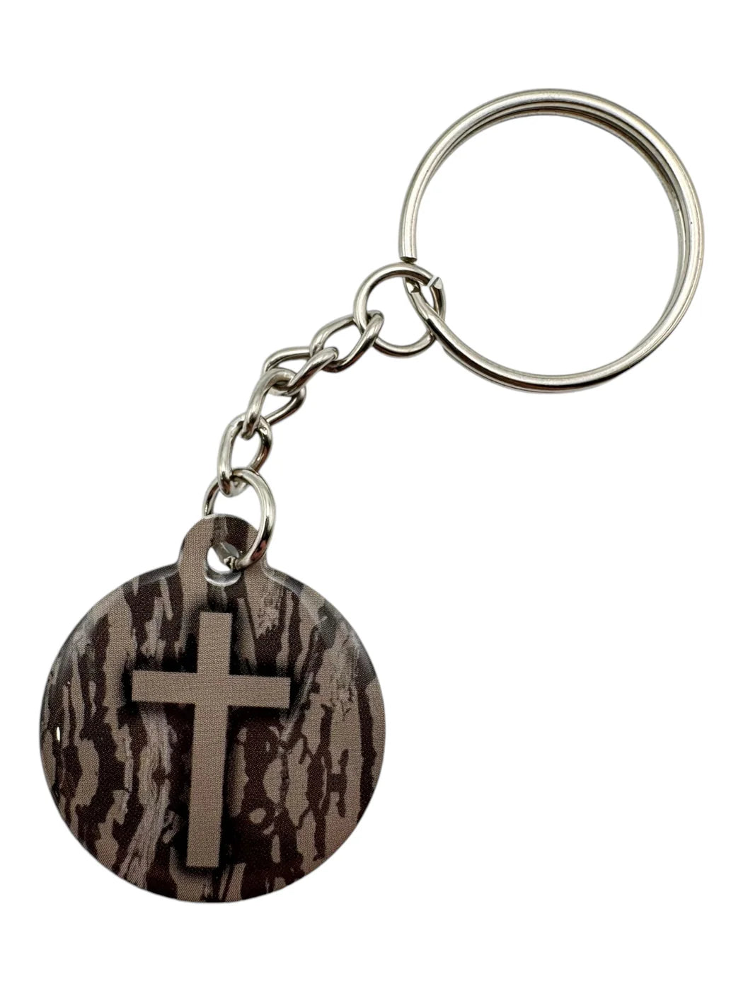 Versible Tree Bark Camo + Cross Tap to Pray Keychain