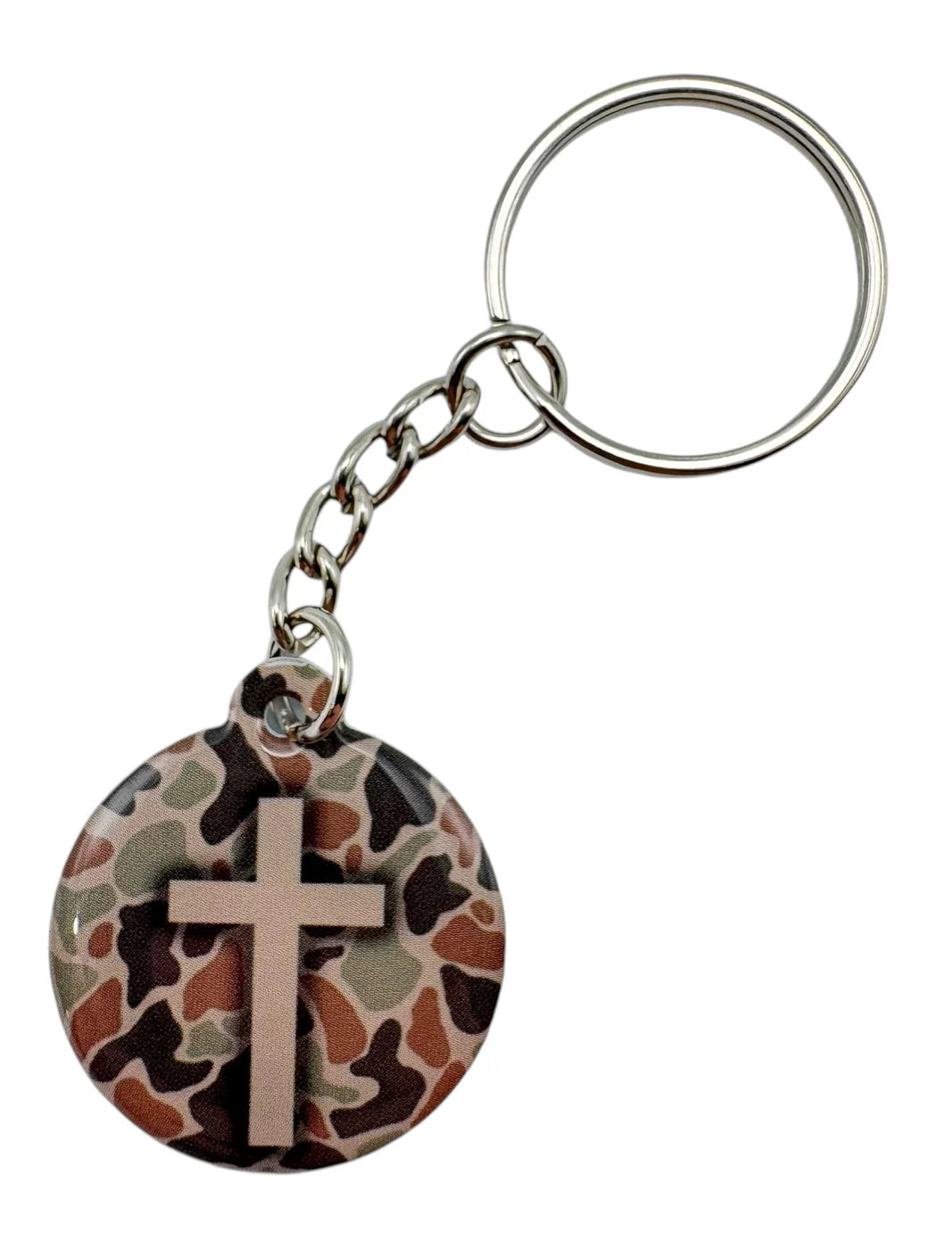 Versible River Rock Camo + Cross Tap to Pray Keychain