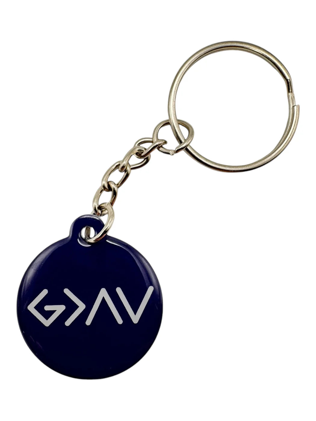 Versible Navy + God is Greater Tap to Pray Keychain