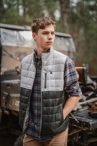 Local Boy Duck Down Reversible Vest in Forest Camo