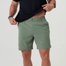 Load image into Gallery viewer, Burlebo Everyday Shorts in Light Sage with Fish Toss Pocket