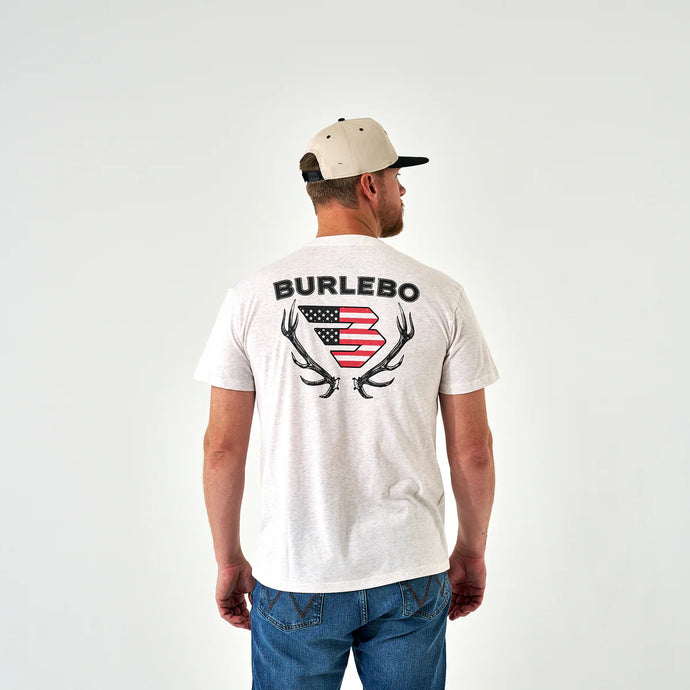 Burlebo Elk Horn Logo SS Tee in Heather Oatmeal